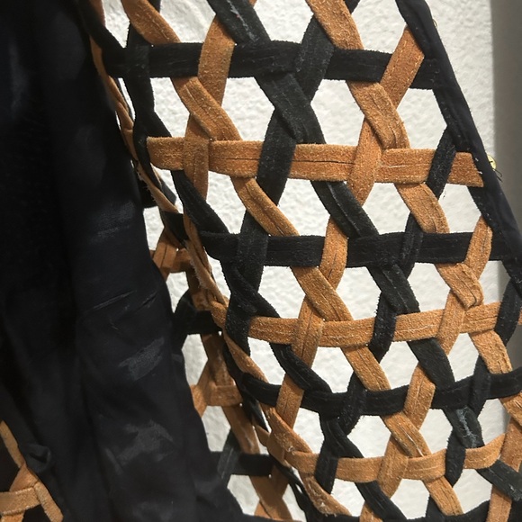 Leather webbed Vest Sz S/M women men VTG AJ western Cowboy Core - Picture 4 of 6